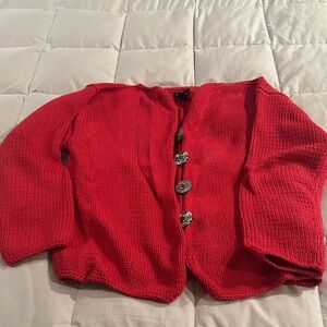 Vibrant Red Button-Up Women's Cardigan